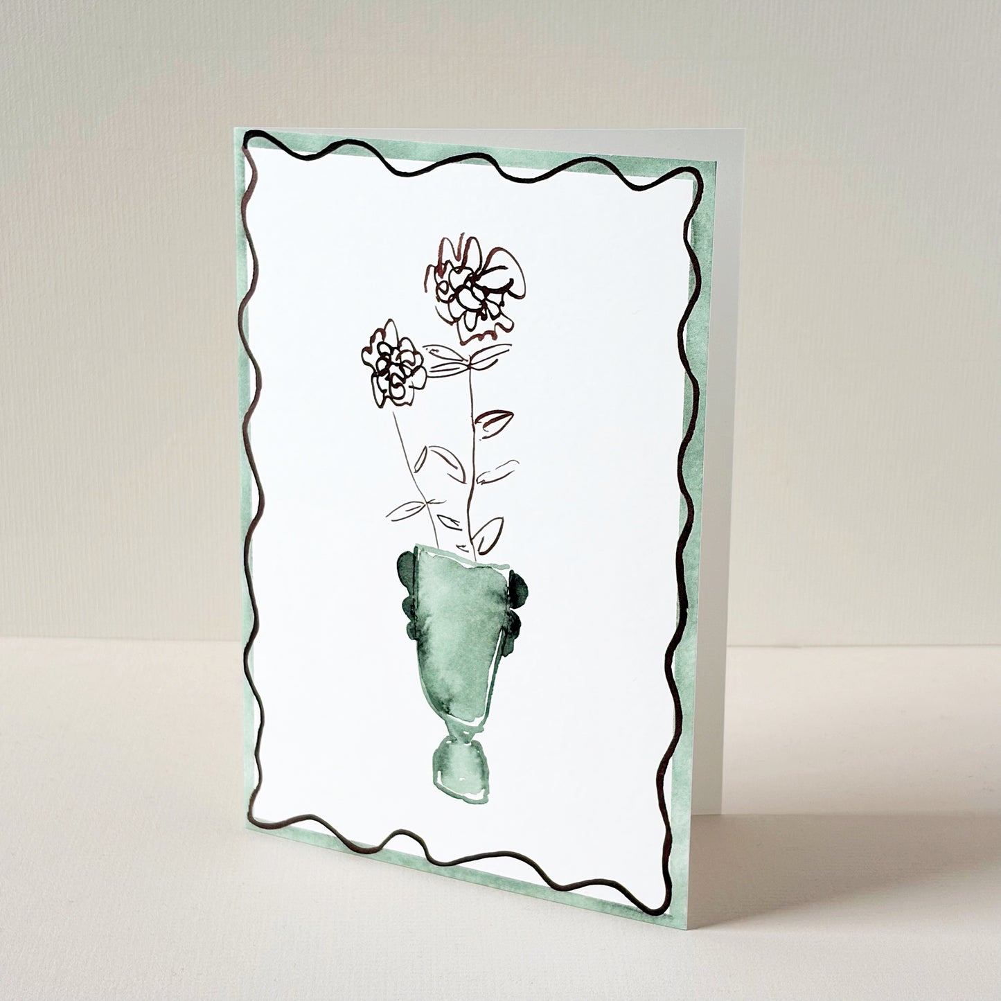 Ranunculus Squiggle Line Stem In Vase Card