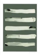 Load image into Gallery viewer, Stripe abstract print, green ink wash on a green background.