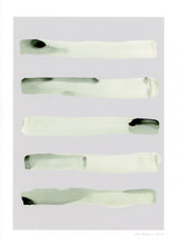 Load image into Gallery viewer, Stripe abstract print, green ink wash on a grey background.