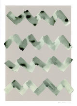 Load image into Gallery viewer, Wave abstract print, green ink wash on a taupe background.