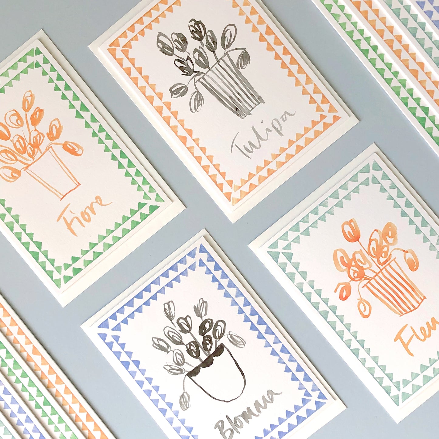 Set of 4 Vase of Flowers Greeting Cards