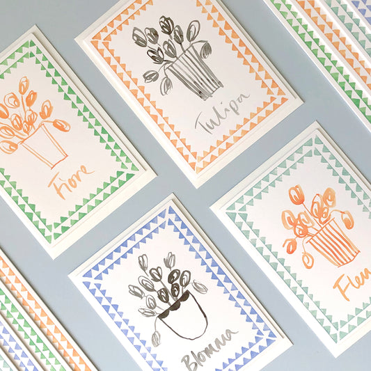 Set of 4 Vase of Flowers Greeting Cards