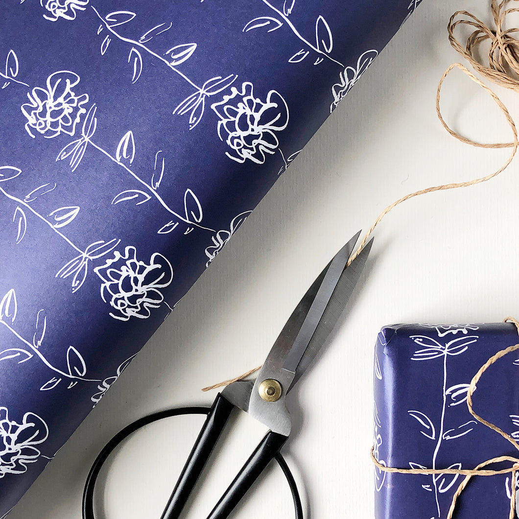 Gift Wrap - Ranunculus On Blue