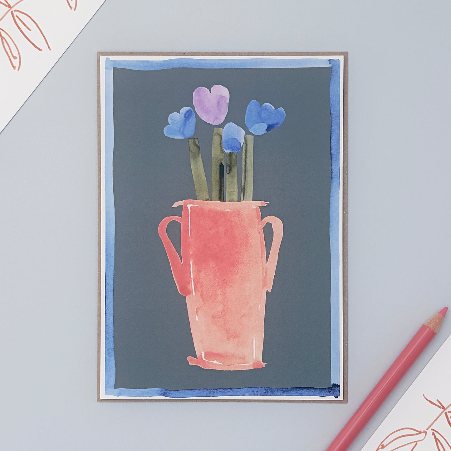Tulip Pot Card - Blue