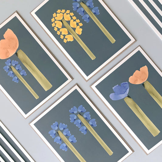 Set of 4 Double Stem Flowers Greeting Cards