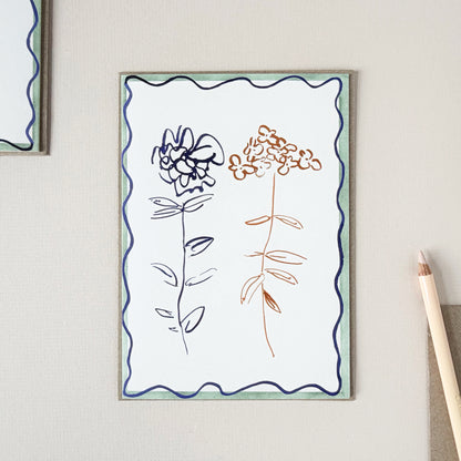 Verbena & Ranunculus Squiggle Line Stem Card