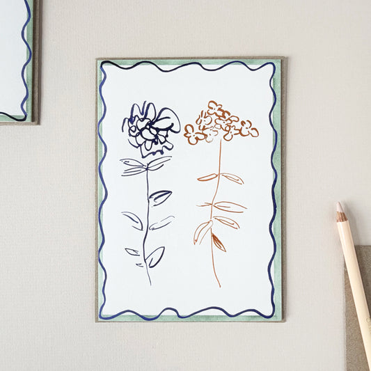 Verbena & Ranunculus Squiggle Line Stem Card