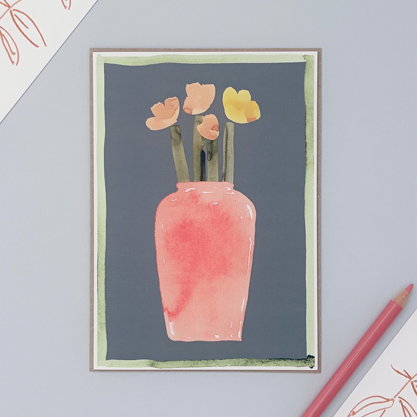 Tulip Pot Card - Orange