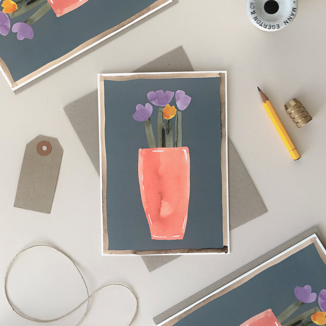 Tulip Pot Card - Purple