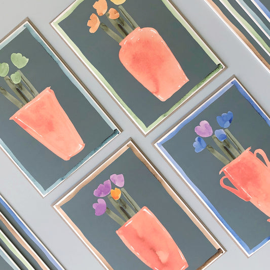 Set of 4 Potted Tulips Greeting Cards