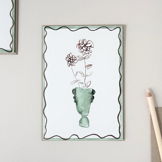 Ranunculus Squiggle Line Stem In Vase Card