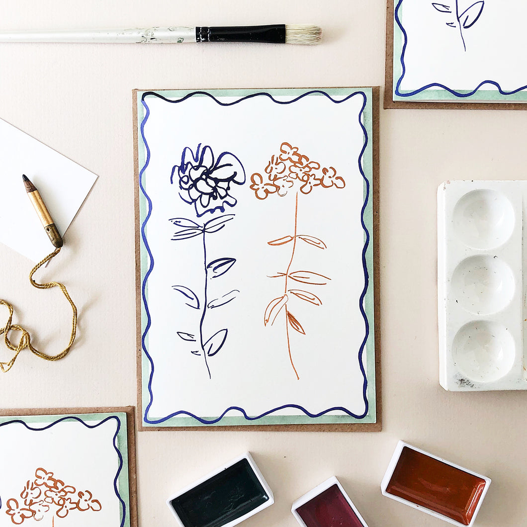 Verbena & Ranunculus Squiggle Line Stem Card