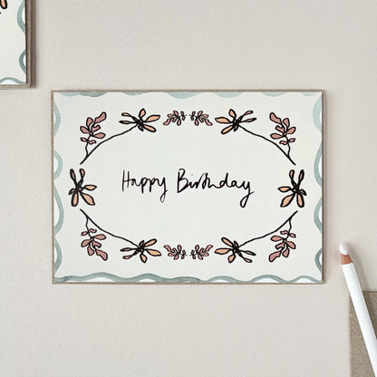 A vintage floral design Happy Birthday card