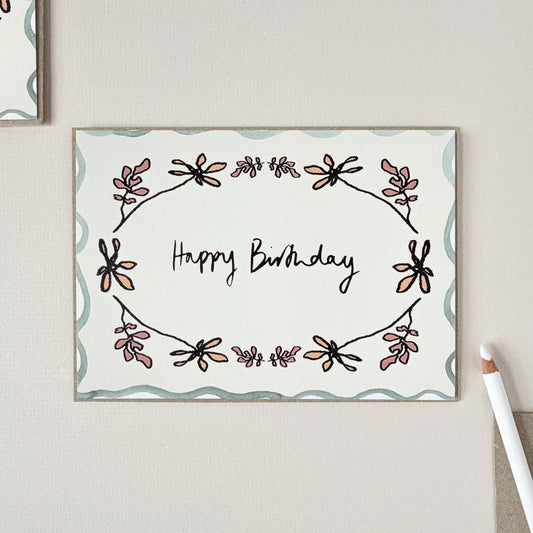 A vintage floral design Happy Birthday card