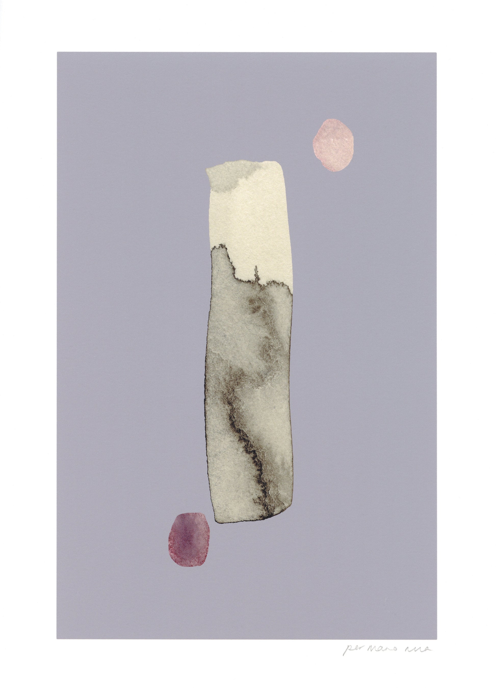 Dot dash abstract print, black  ink wash on a mauve background.