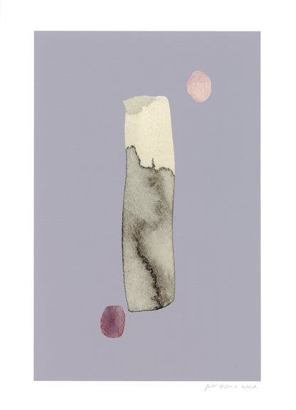 Dot dash abstract print, black  ink wash on a mauve background.