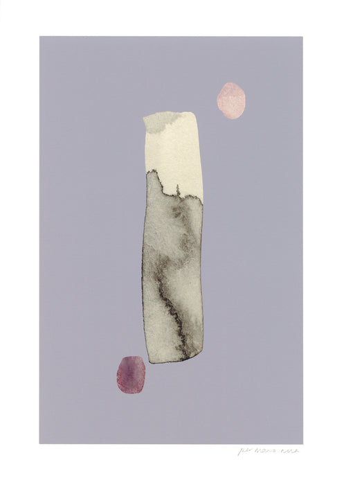 Dot dash abstract print, black  ink wash on a mauve background.