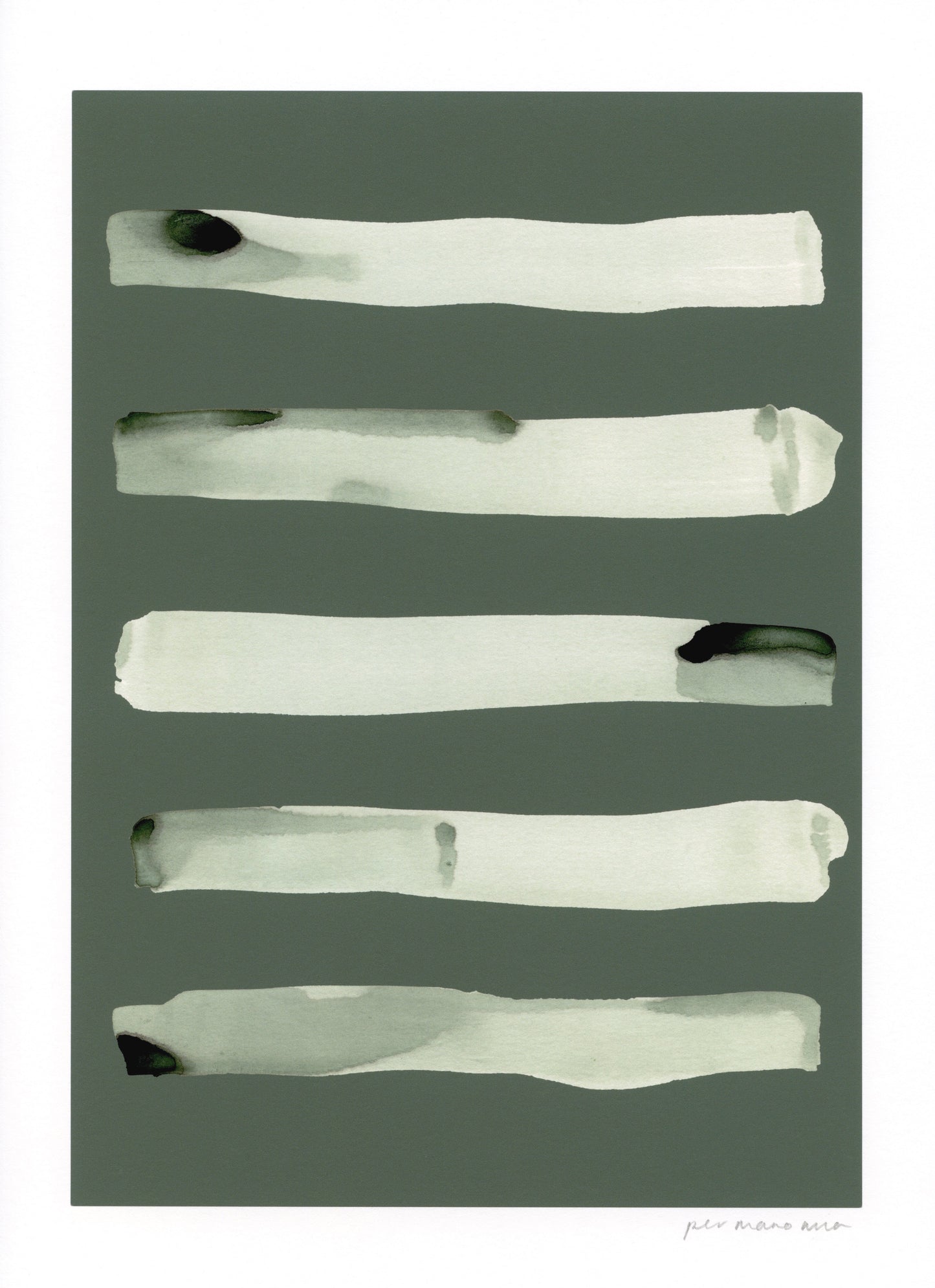 Stripe abstract print, green ink wash on a green background.