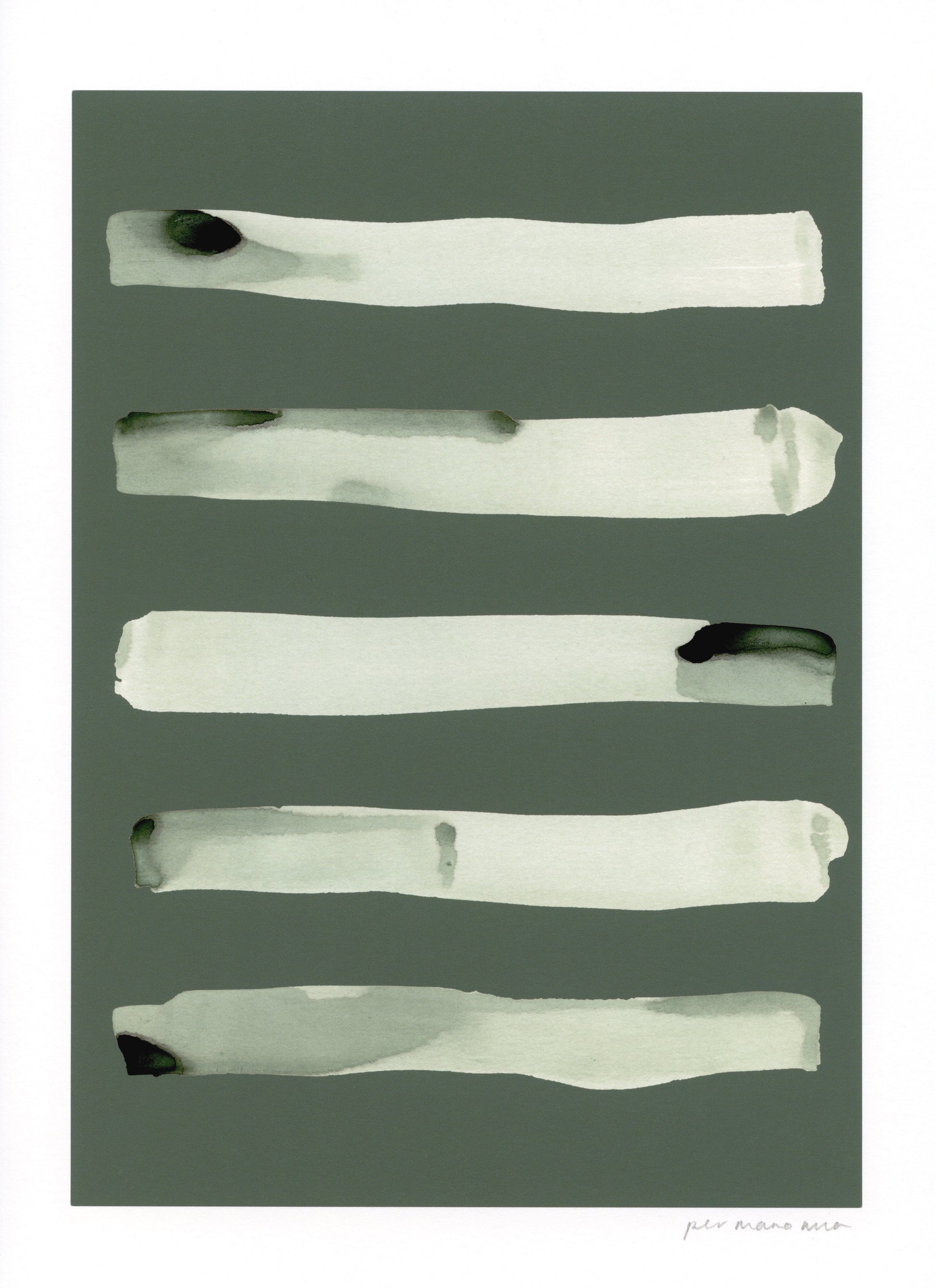 Stripe abstract print, green ink wash on a green background.