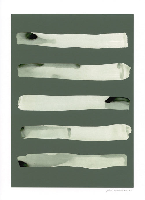 Stripe abstract print, green ink wash on a green background.
