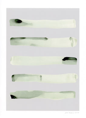 Stripe abstract print, green ink wash on a grey background.