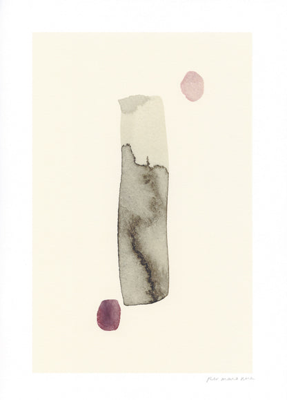 Dot dash abstract print, black  ink wash on a cream background