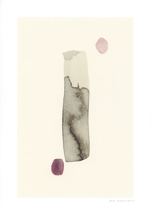 Dot dash abstract print, black  ink wash on a cream background