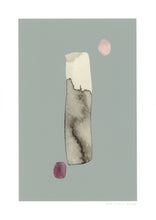 Load image into Gallery viewer, Dot dash abstract print, black  ink wash on a duck egg colour background
