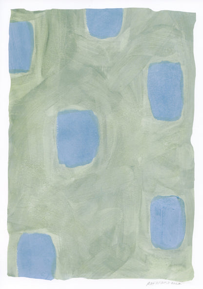 Spots Abstract Print - Green & Blue